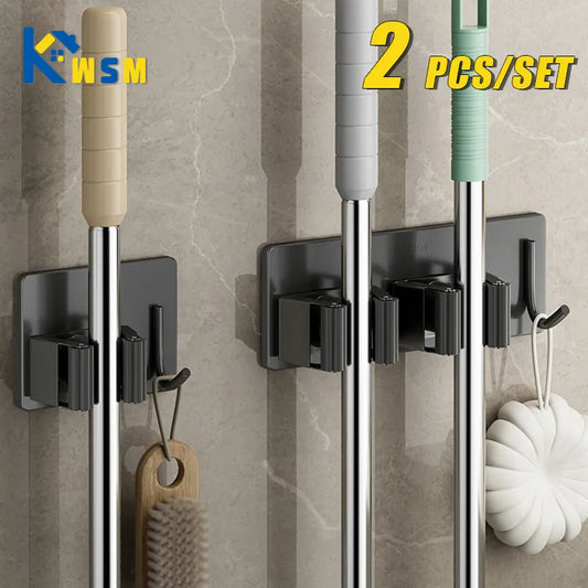 1-3PCS Stainless Steel Household Storage Rack Bathroom Nail-free Hook  Wall-mounted Mop Storage Rack  Waterproof Broom Rack