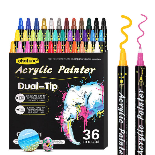 12/24/36 Color Boxed Double-ended Acrylic Pen Waterproof Soft-Bristled Marker Pen DIY Hand-painted Ceramic Graffiti Painting Pen