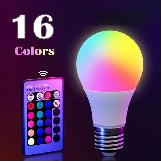 16 Colors RGB Bulb LED Multicolor Bulb E27 Base 220V Household Lighting Dimmable 24 Key Remote Control Atmosphere Neon Light