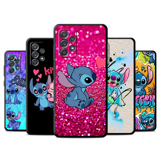 Phone Black Case for Samsung Galaxy A13 A22 5G A51 A32 A54 A23 A72 A12 A52 A34 A33 Silicone Cover Disney Cute and Cool Stitch