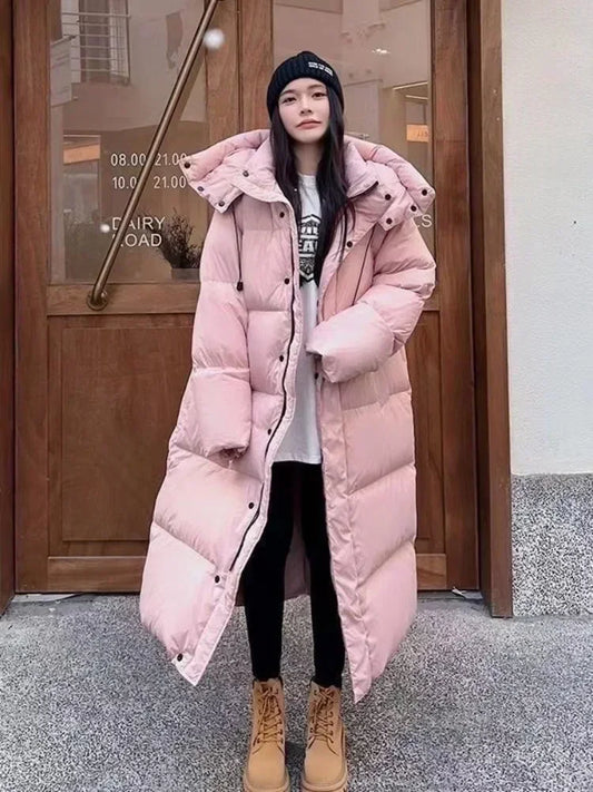 Winter Warm Pink Hooded Long ParkaS Chaqueta Thick Windproof Overcoat Casual Snow Wear Cotton Padded Women Jaqueta New