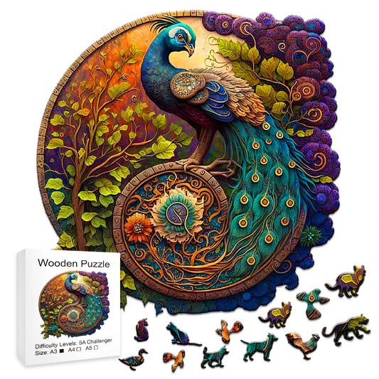 Adult Animal Wooden Puzzles Round Peacock and Bird Wooden Puzzle Children's Puzzle Toy Festival Gift A3 A4 A5 Multi Size Puzzle