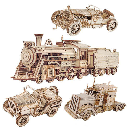 Train Model 3D Wooden Puzzle Toy Assembly Locomotive Model Building Kits for Children Kids Birthday Gift Wooden Building Toys